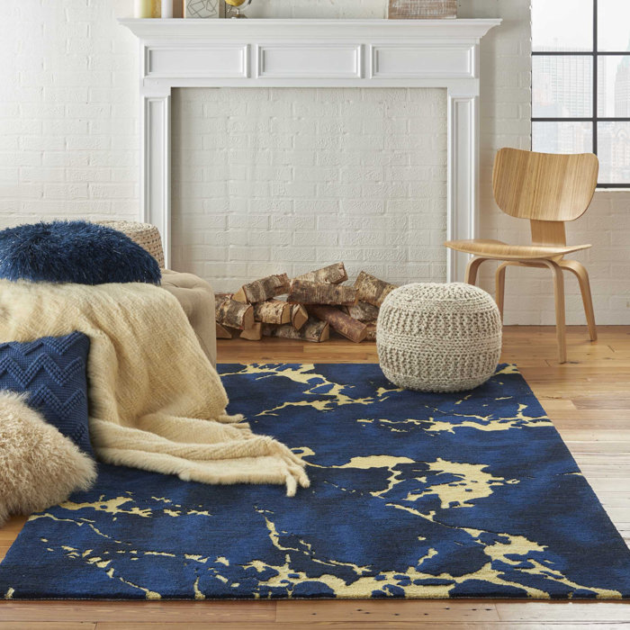 Ivy Bronx Lavonne HandTufted Navy Blue/Yellow Area Rug Wayfair.ca